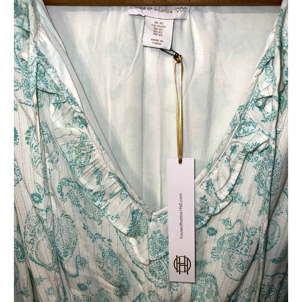 New House of Harlow Ruffle Smocked Waistband Paisley Print Dress Size XS - Picture 2 of 7